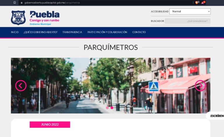 A través de internet ayuntamiento de Puebla informará ingresos económicos por parquímetros