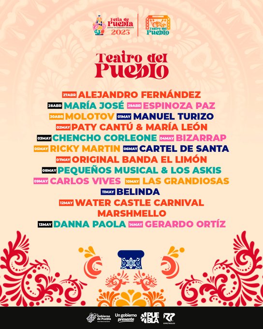 Llegó la Feria de Puebla y aquí está el cartel de artistas en el Teatro del Pueblo