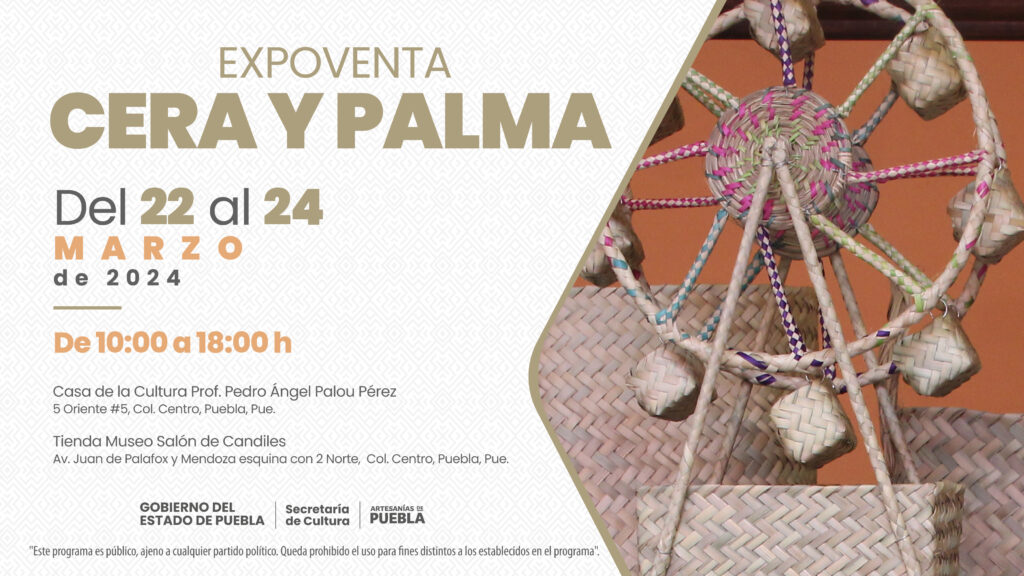 Permanecerá del 22 al 31 de marzo, de 10:00 a 18:00 horas.  A su vez, se llevará a cabo la expo venta artesanal “Cera y Palma”, del 22 al 24 del mismo mes.