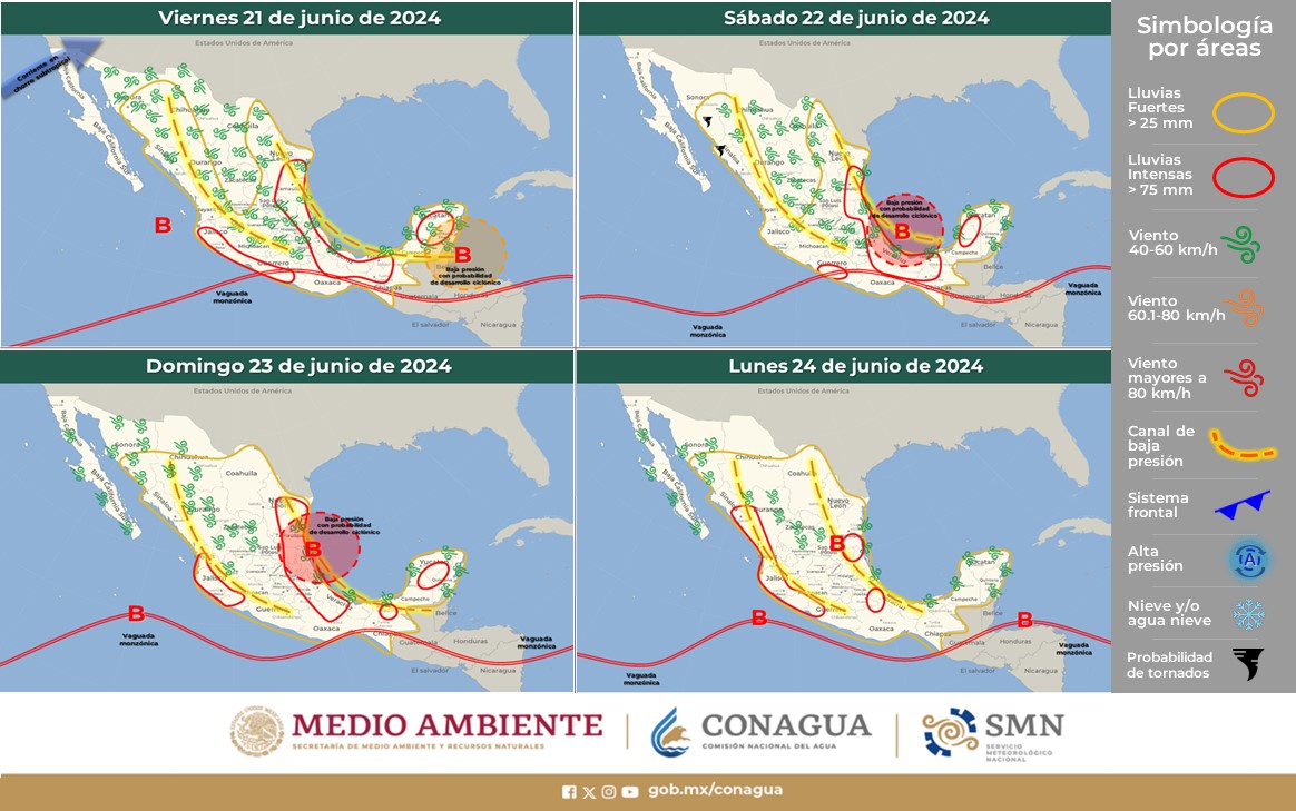 Se prevén lluvias puntuales torrenciales en Guerrero, Oaxaca,Puebla y Veracruz
