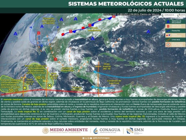 De acuerdo con la Conagua, las ondas tropicales número 11 y 12 que en días pasados provocaron lluvias en gran parte del país