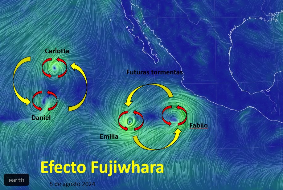 Efecto Fujiwhara: la presencia de cuatro ciclones en el Pacífico podría dar lugar a este fenómeno
