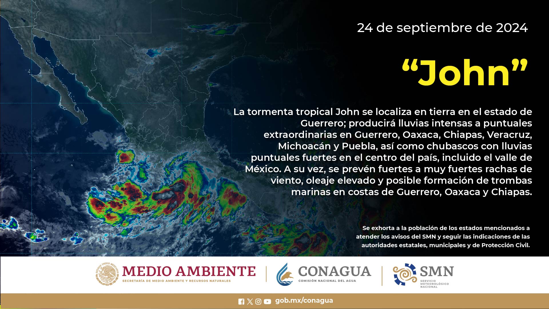 Provocará huracán “John” lluvias en el estado de Puebla