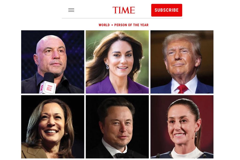 Time nomina a Sheinbaum, Musk, Zuckerberg, Trump, Harris y Netanyahu a persona del año 2024