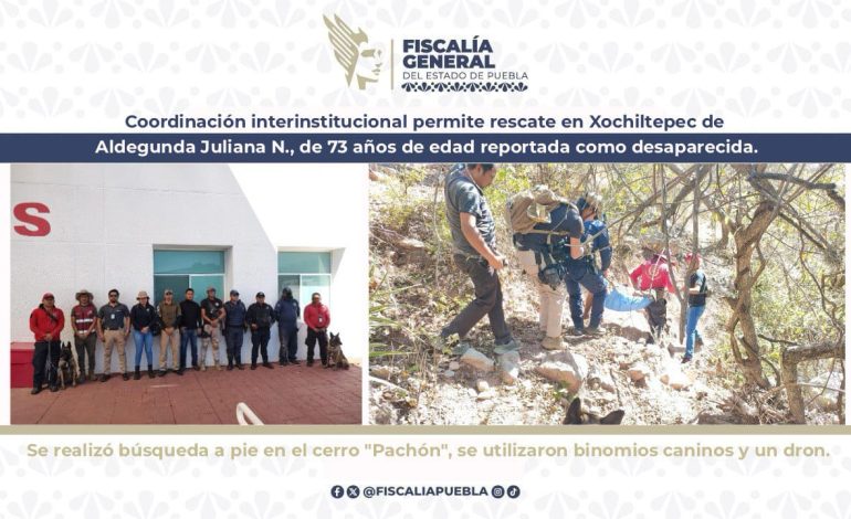 Coordinación interinstitucional permite el rescate de mujer de la tercera edad reportada como desaparecida