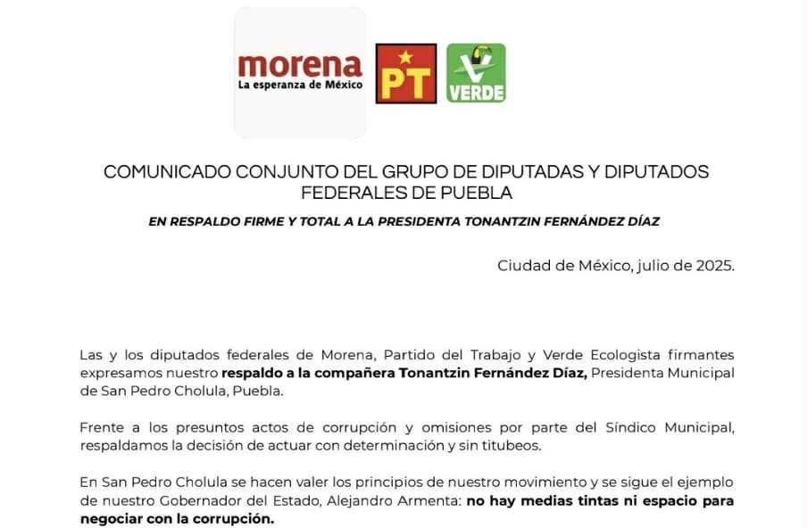 Respaldan diputados federales a Tonantzin Fernández por actuar contra la corrupción en Cholula