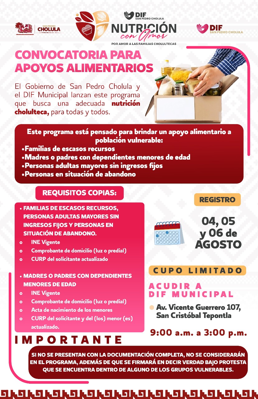 San Pedro Cholula extiende registro para apoyos alimentarios y busca llegar a más familias