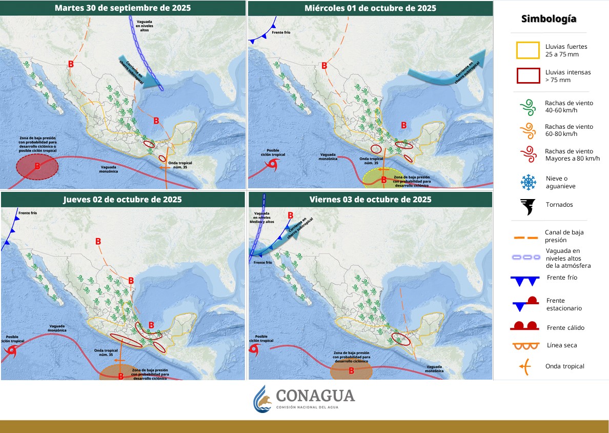 Pronostican lluvias intensas y vientos fuertes en gran parte del país