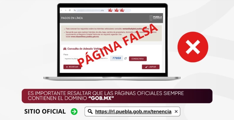 Cuidado: sitios apócrifos imitan el portal oficial de Tenencia en Puebla