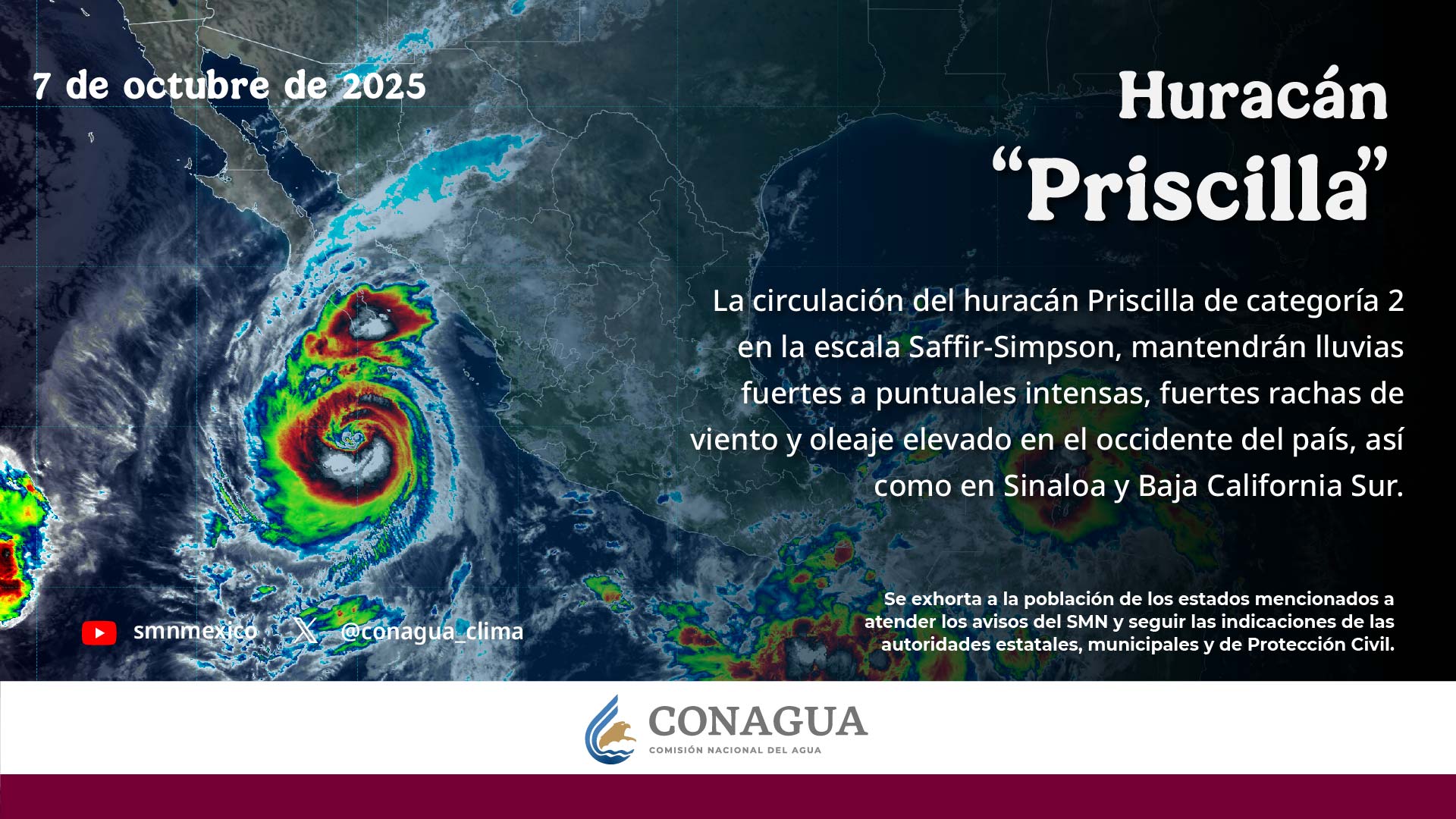 Huracán “Priscilla” provoca lluvias intensas en gran parte del país; Puebla entre los estados afectados