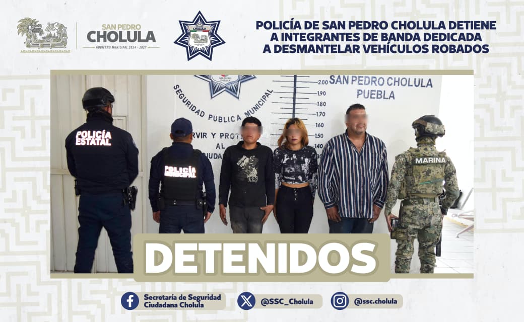 Cae en San Pedro Cholula banda dedicada al desmantelamiento de vehículos robados