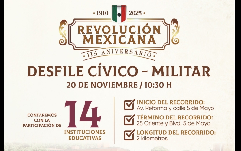 Desfile estudiantil llena de historia las calles de Puebla en el 115 aniversario de la Revolución Mexicana