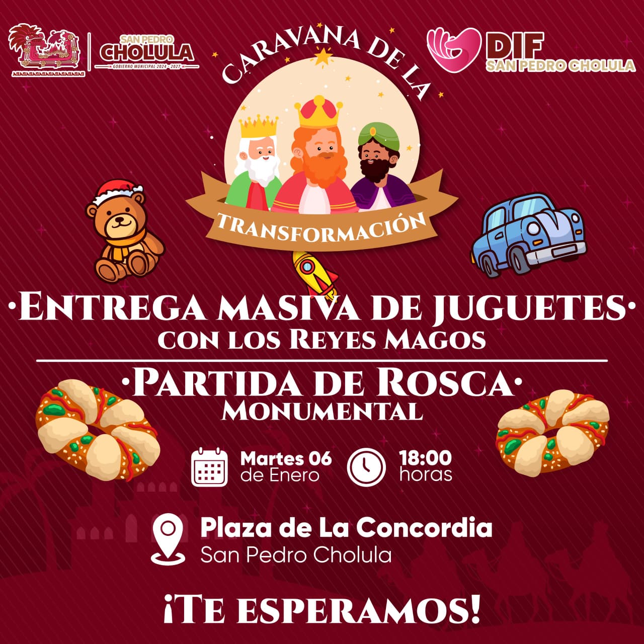 Llega a San Pedro Cholula la Caravana de la Transformación por el Día de Reyes