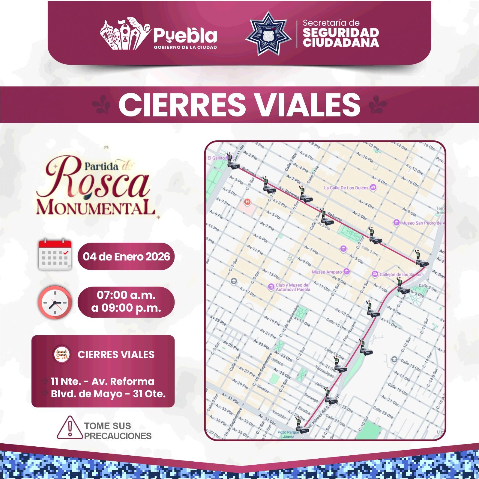 Habrá cortes a la circulación en el Centro Histórico por la Rosca de Reyes Monumental