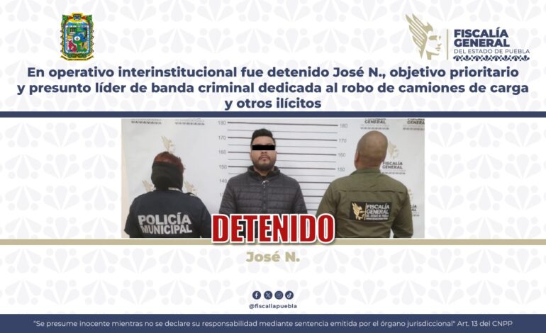 Cae en Puebla presunto líder de banda dedicada al robo de camiones de carga