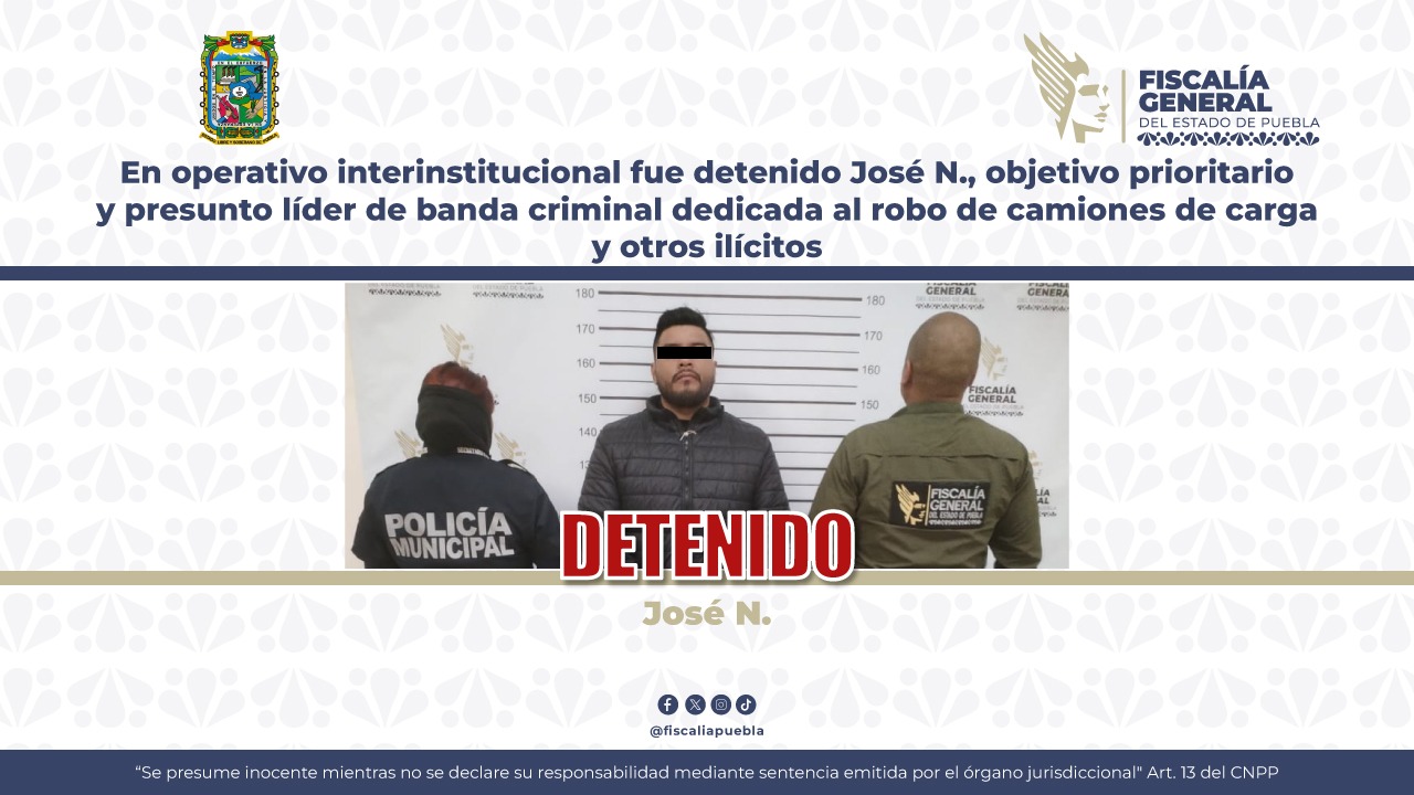 Cae en Puebla presunto líder de banda dedicada al robo de camiones de carga