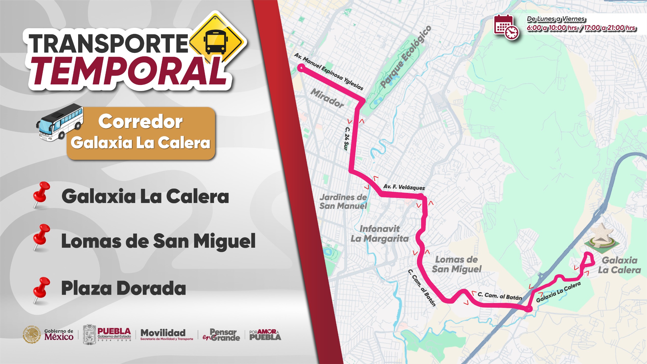 Más opciones para moverse en Puebla: activan dos nuevos recorridos temporales hacia Plaza Dorada