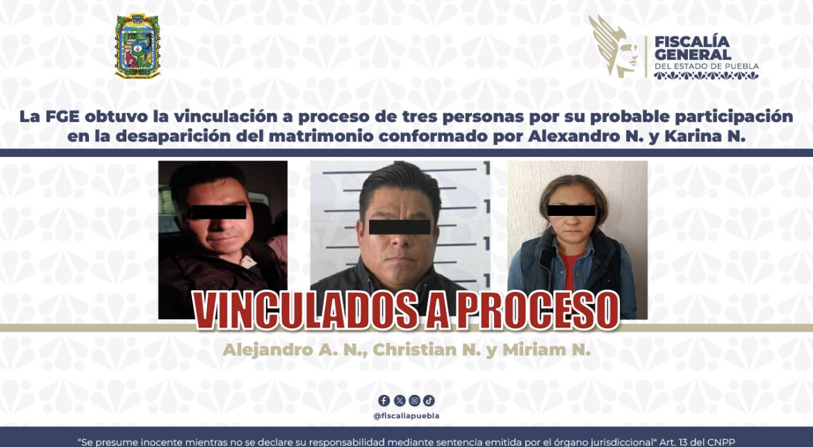 Vinculan a proceso a tres personas por homicidio de matrimonio Tello Ruiz