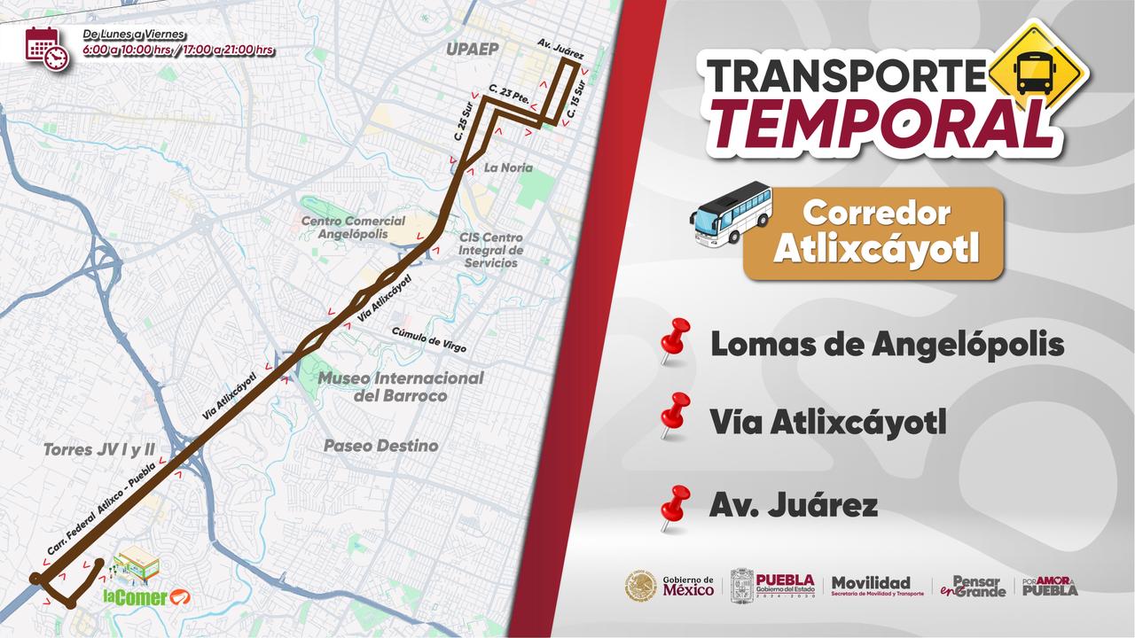 Nueva ruta temporal unirá Lomas de Angelópolis con Avenida Juárez en horas pico