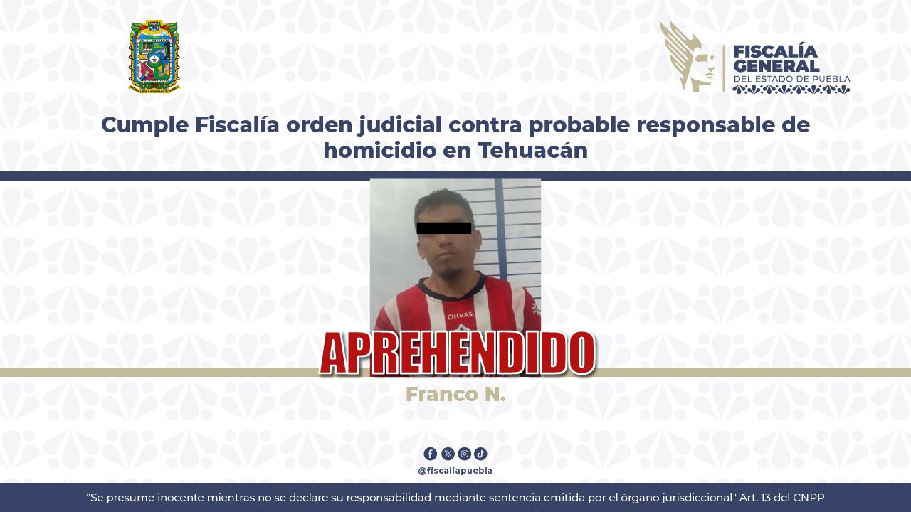 Capturan en Tehuacán a presunto homicida buscado por la Fiscalía