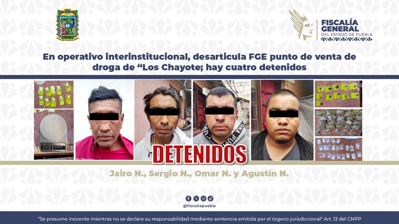 Caen presuntos integrantes de “Los Chayote” en Puebla