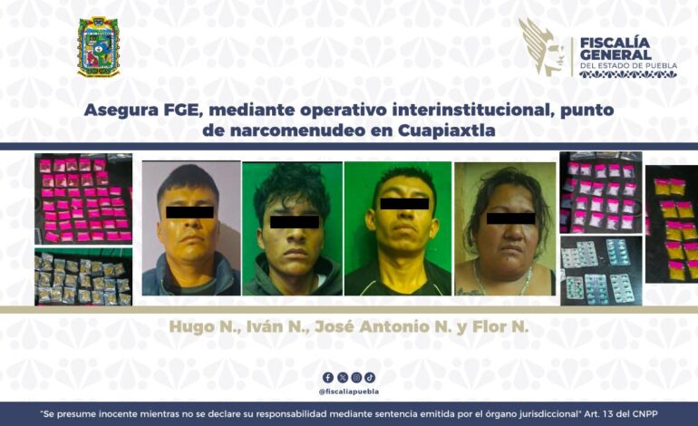 Caen cuatro tras cateo a presunto punto de narcomenudeo en Cuapiaxtla