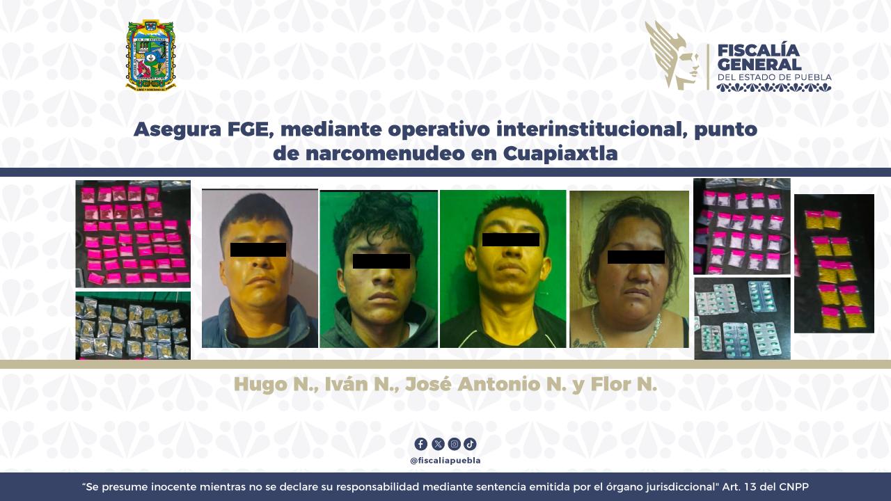 Caen cuatro tras cateo a presunto punto de narcomenudeo en Cuapiaxtla