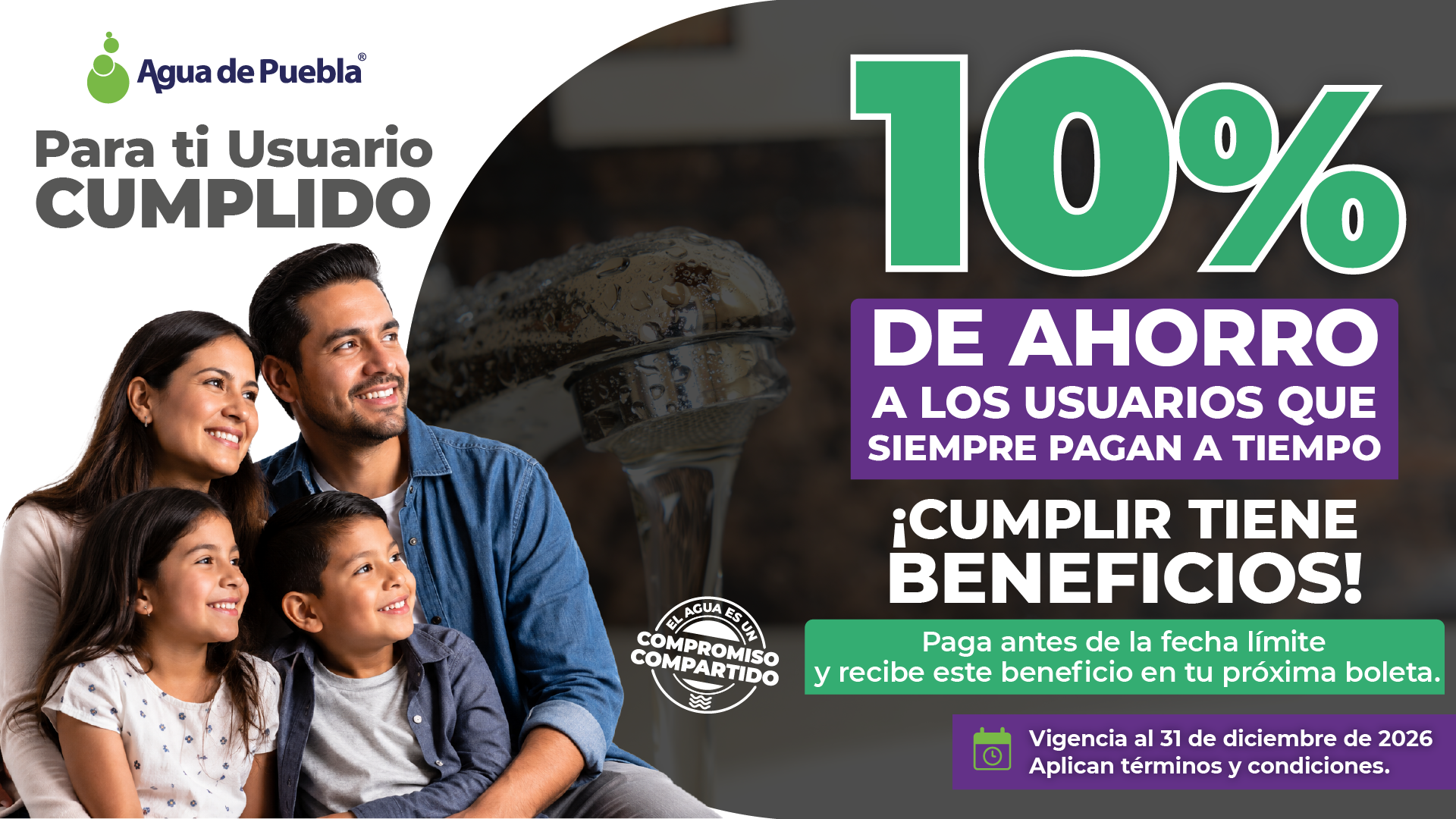 Agua de Puebla ofrece 10% de ahorro a usuarios cumplidos