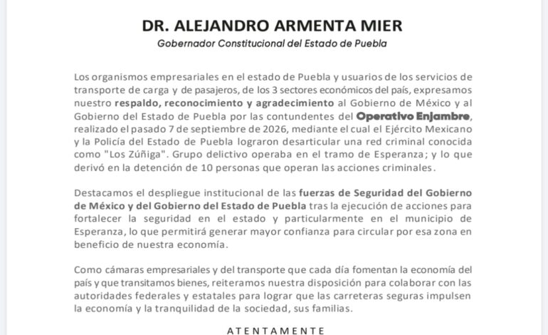 Empresariado poblano reconoce y respalda Operativo Enjambre