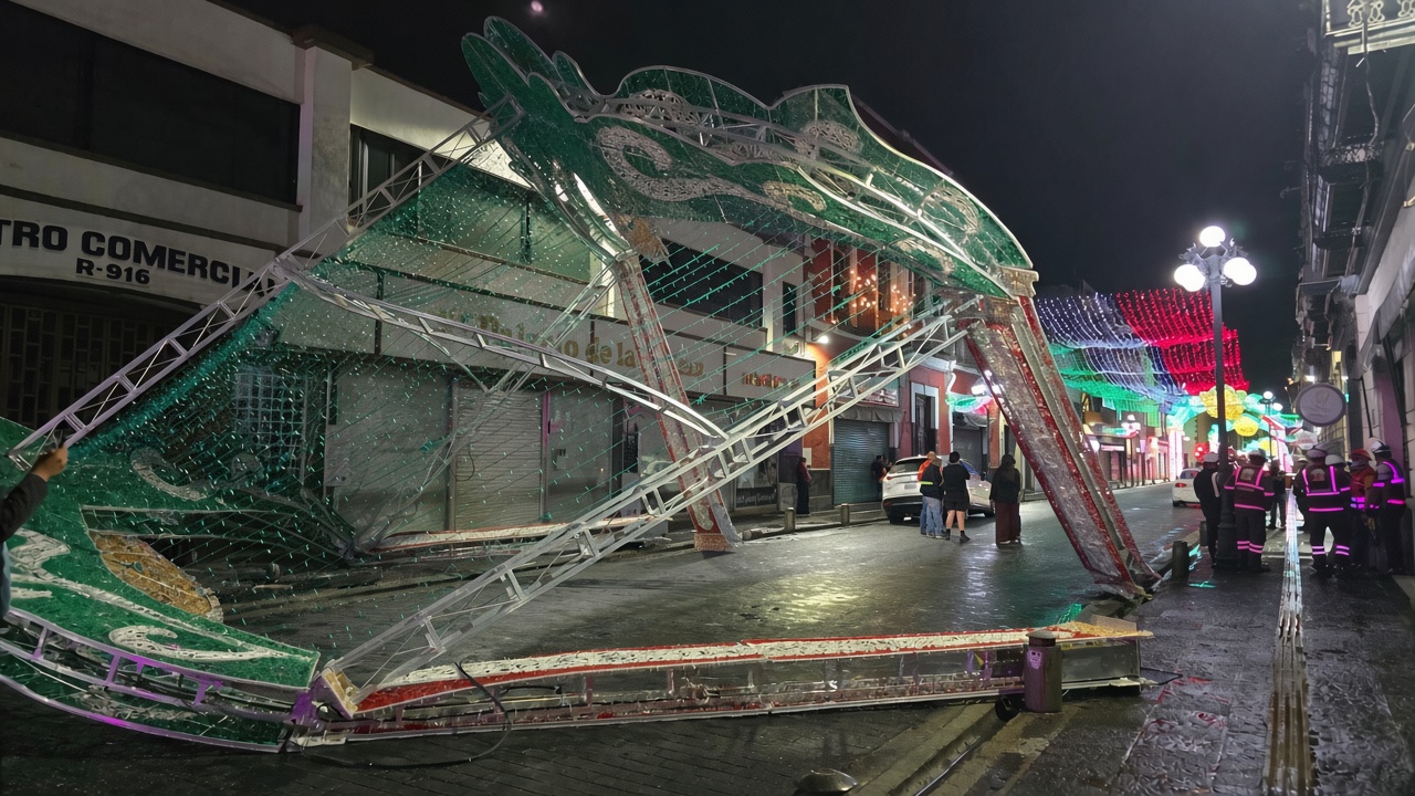 Conductora se estampa y destroza adorno patrio gigante de Avenida Reforma