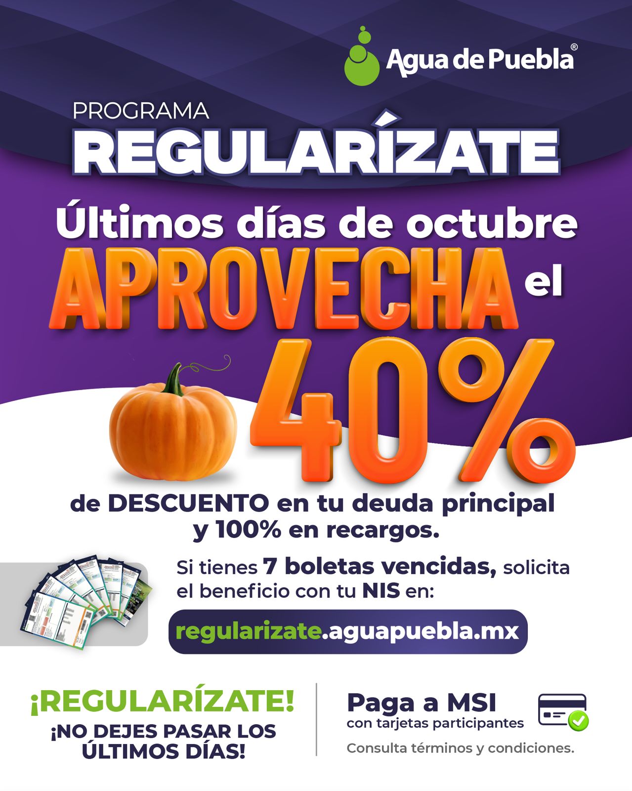 Llama Agua de Puebla a aprovechar los últimos días del programa «Regularízate» antes de su vencimiento este 31 de octubre